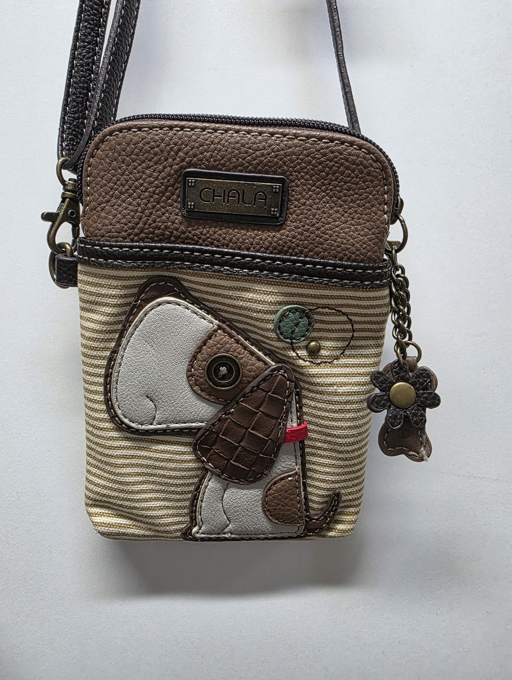 Chala Brown & Cream Dog Appliqué Crossbody Mini Bag